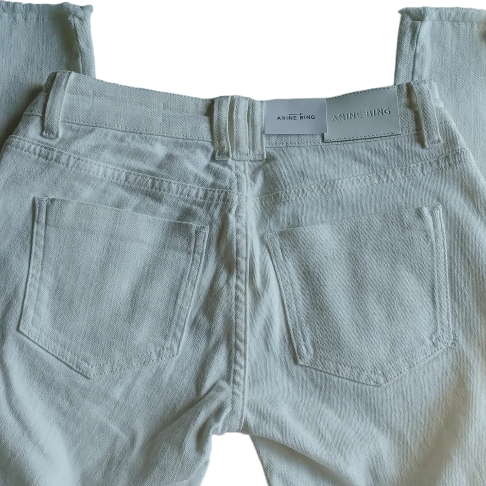 NWT Anine Bing Jeans Skinny White Knee Slit Frayed Low Rise Grunge Indie Sleeze - Picture 5 of 16